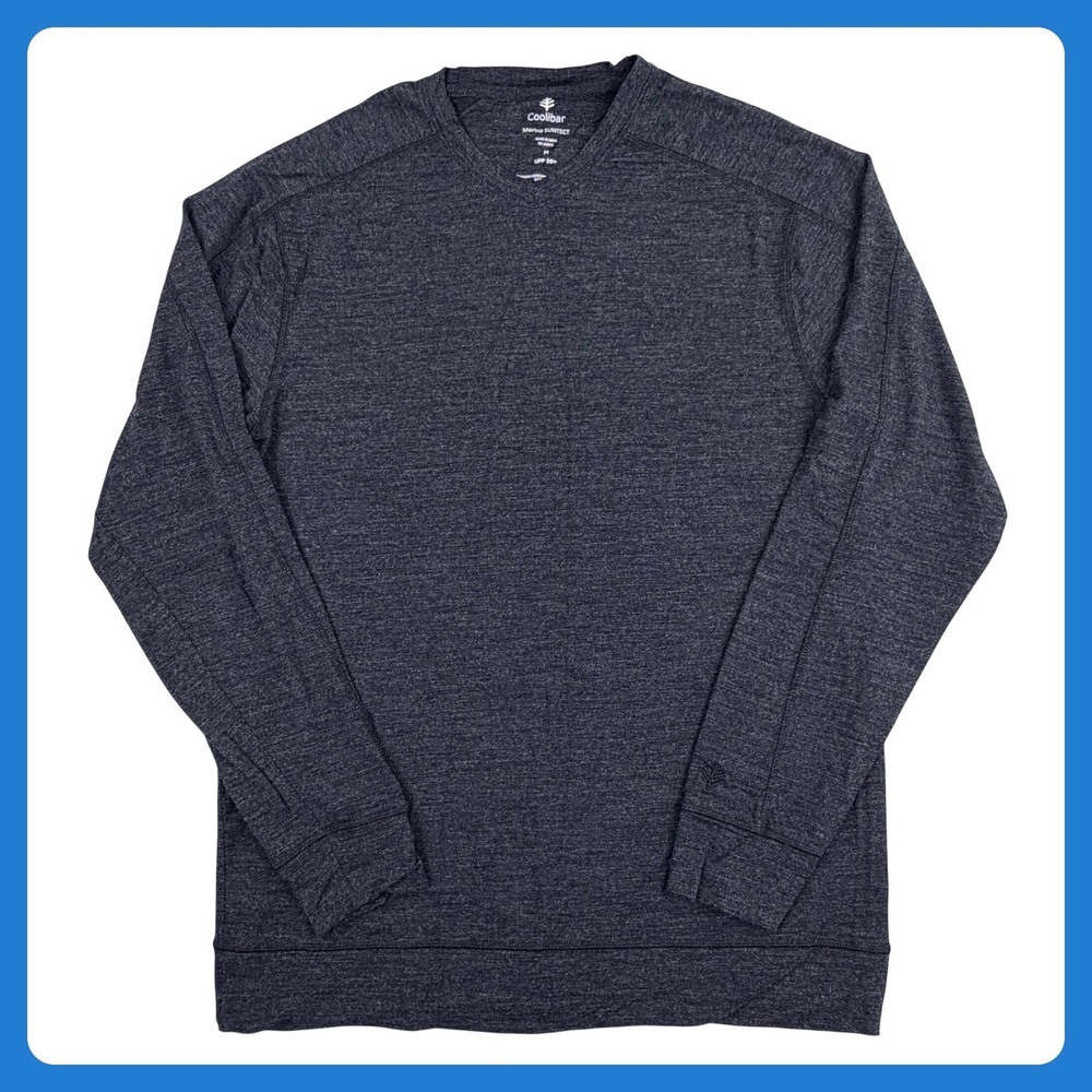 Coolibar Coopers‎ Merino Wool SUNTECT V-Neck Sweater Men M Gray Bamboo UPF 50+
